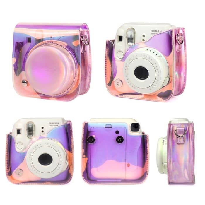 Richwell Translucent PVC Kameratasche für Fujifilm Instax Mini 8 8+ 9 Cover Case mit Schultergurt Gradient Pink Shell – Bild 4