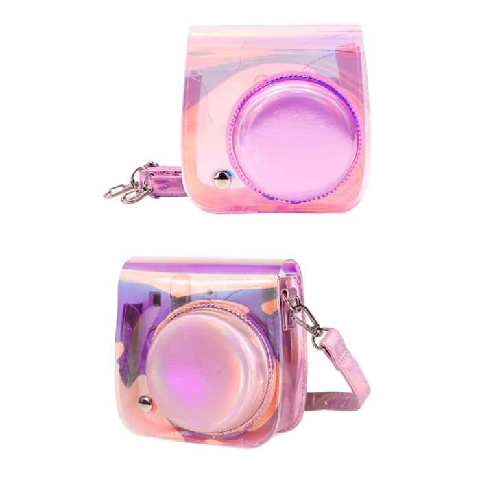 Richwell Translucent PVC Kameratasche für Fujifilm Instax Mini 8 8+ 9 Cover Case mit Schultergurt Gradient Pink Shell – Bild 5