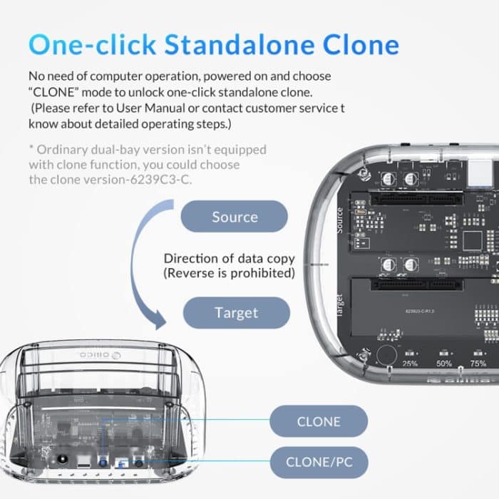 ORICO 6239C3 2,5 / 3,5-Zoll 2-Bay Transparent Typ-C-Festplatten-Dock – Bild 6