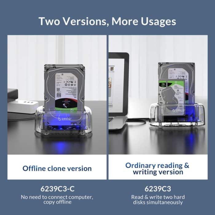 ORICO 6239C3 2,5 / 3,5-Zoll 2-Bay Transparent Typ-C-Festplatten-Dock – Bild 8