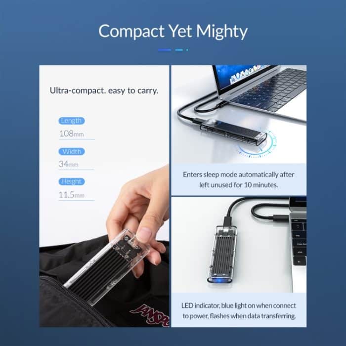 ORICO TCM2F-C3 NGFF M.2 Festplattengehäuse, werkzeuglose Typ-C-Schnittstelle Transparente Festplattenbox – Bild 12