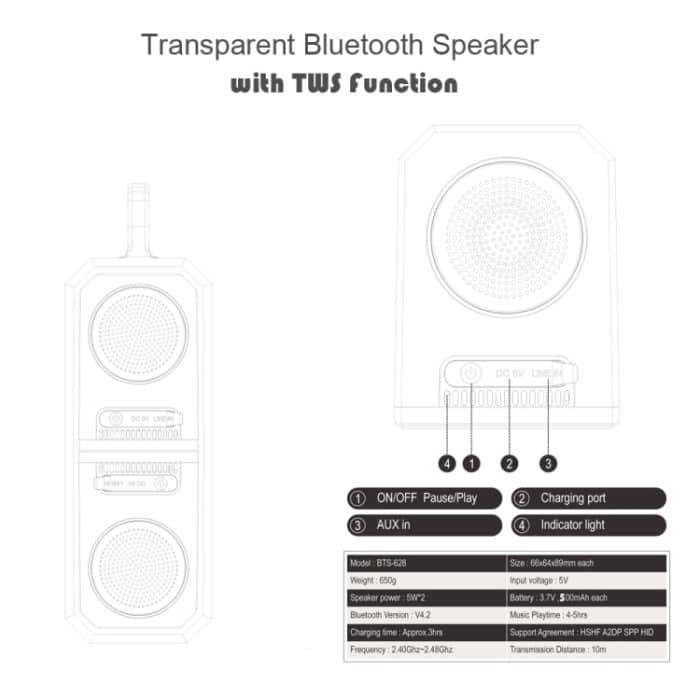 BT628 10W tragbare TWS transparente Bluetooth-Lautsprecher mit magnetisch anschließbarer Basis Outdoor-Stereo-Bass-Subwoofer – Bild 18