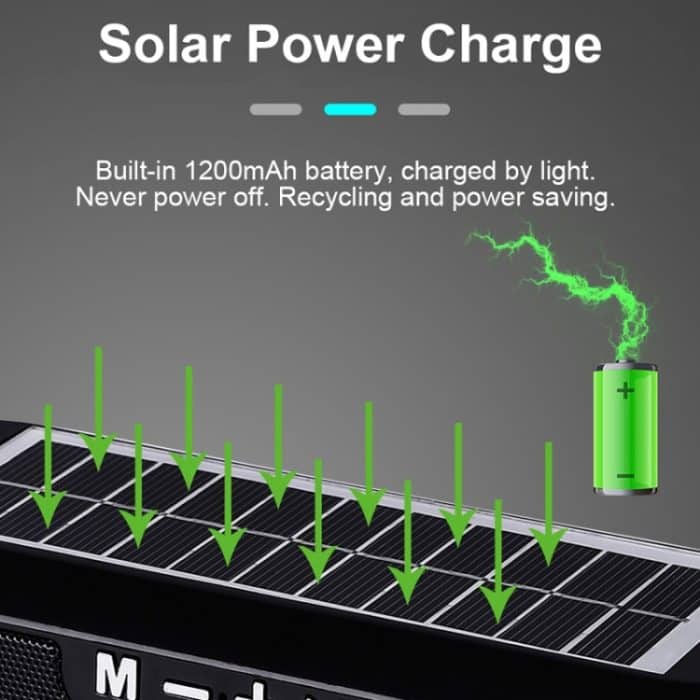 T&G TG182 tragbare Säulen-Wireless-Stereo-Musikbox, solarbetrieben, wasserdicht, USB-AUX, FM-Radio, Super-Bass – Bild 7