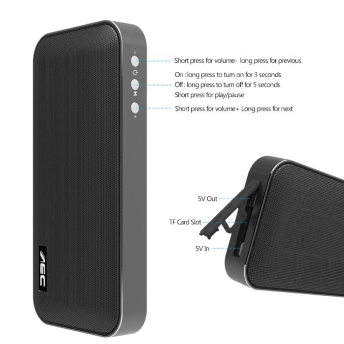 AEC BT-205 Tragbarer kabelloser Bluetooth-Lautsprecher, Stereo-Musiklautsprecher, integriertes Mikrofon, unterstützt TF-Karte – Bild 4