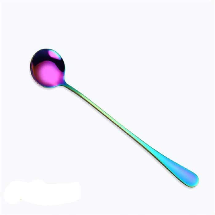 2 Stück Regenbogen-Langstiel-Kaffeelöffel aus Edelstahl mit langem Griff, Kaltgetränk-Rührlöffel für Dessert, Kuchen, Round Spoon, Sharp Spoon – Bild 1