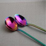2 Stück Regenbogen-Langstiel-Kaffeelöffel aus Edelstahl mit langem Griff, Kaltgetränk-Rührlöffel für Dessert, Kuchen, Round Spoon, Sharp Spoon – Bild 5