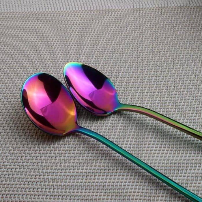 2 Stück Regenbogen-Langstiel-Kaffeelöffel aus Edelstahl mit langem Griff, Kaltgetränk-Rührlöffel für Dessert, Kuchen, Round Spoon, Sharp Spoon – Bild 5