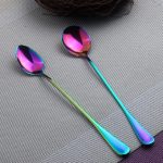 2 Stück Regenbogen-Langstiel-Kaffeelöffel aus Edelstahl mit langem Griff, Kaltgetränk-Rührlöffel für Dessert, Kuchen, Round Spoon, Sharp Spoon – Bild 6