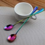 2 Stück Regenbogen-Langstiel-Kaffeelöffel aus Edelstahl mit langem Griff, Kaltgetränk-Rührlöffel für Dessert, Kuchen, Round Spoon, Sharp Spoon – Bild 7