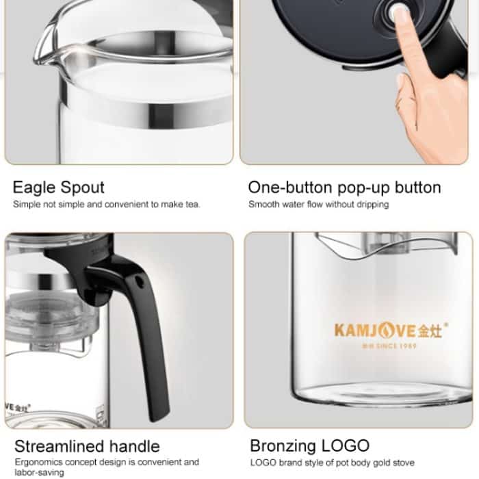 KAMJOVE Elegante Tassen-Bubble-Teekanne, Büro-Blumen-Teekanne, hitzebeständiges Glas-Teeset, K-200 400ML, K-201 500ML, K-202 750ML, K-203 600ML, K-204 600ML, K-205 900ML – Bild 5