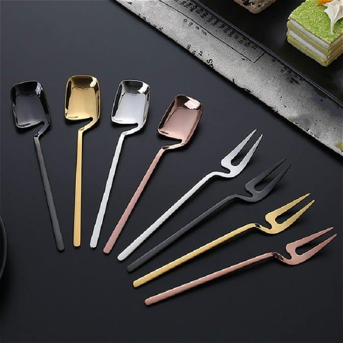 Edelstahl V-förmige Wandbehang Design Einfache Kaffeelöffel Gabel Kreatives Rührgeschirr mit langem Griff, Spoon Steel Color, Fork Steel Color, Spoon Black, Fork Black, Spoon Gold, Fork Gold, Spoon Rose Gold, Fork Rose Gold – Bild 3