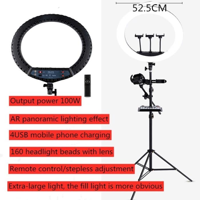 HQ-21N 21 Zoll 52,5 cm LED-Ring Vlogging Fotografie Video-Beleuchtungssätze mit Fernbedienung und Telefonklemme und 2,1 m Stativhalterung, EU-Stecker – Bild 4