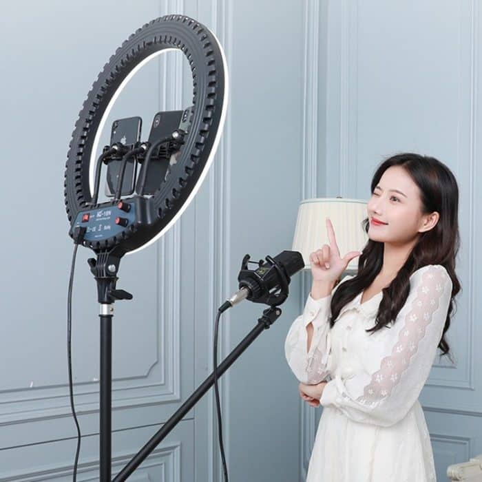 HQ-18N 18 Zoll 45 cm LED Ring Vlogging Fotografie Video Leuchten Kits mit Fernbedienung & Telefonklemme & 2,1 m Stativhalterung, EU-Stecker – Bild 2