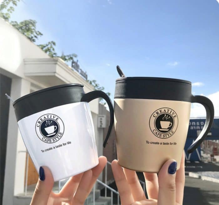 Griff Kaffeetasse Edelstahl Thermosbecher Isolierflasche Wasserflasche Business Tragbarer Thermobecher – Bild 8