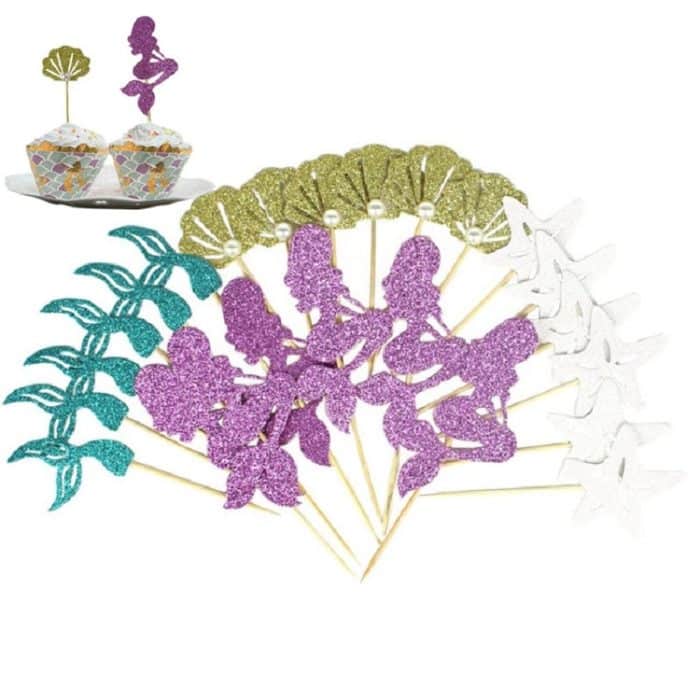 24 PCS / 1 Set Mermaid Princess Party Dekorieren Cupcakes eingelegte Karte – Bild 1