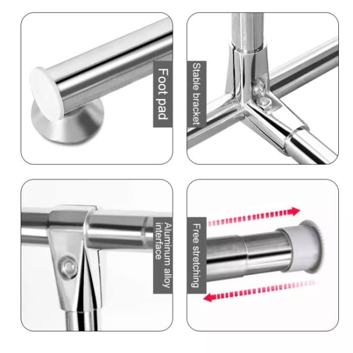 120–200 cm Teleskop-Wäscheständer, Calcony-Lagerregal, Edelstahl-Kleiderbügel, Einzelstangen-Kleiderständer, 120-200cm – Bild 4