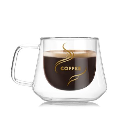 Doppelwandige Tasse, Bürobecher, wärmeisolierend, doppelte Kaffeetasse, Kaffee-Glastasse, Labeled, No label