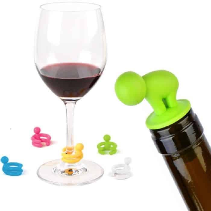 TBD01932770.jpg 7 in 1 Cartoon Silikon versiegelt Spiral Rotwein Stopper + Tasse Füße Set, zufällige Farblieferung – Bild 1