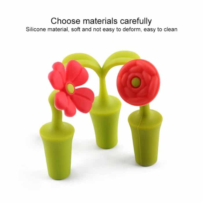 3 Stück kreativer Wein-Getränk-Konservierungsstopfen, Blumen-Silikon-Weinstopfen, 3 PCS Rose Stopper, 3 PCS Red Sun Flower Beer Stopper, 3 PCS Leaf Beer Stopper – Bild 4