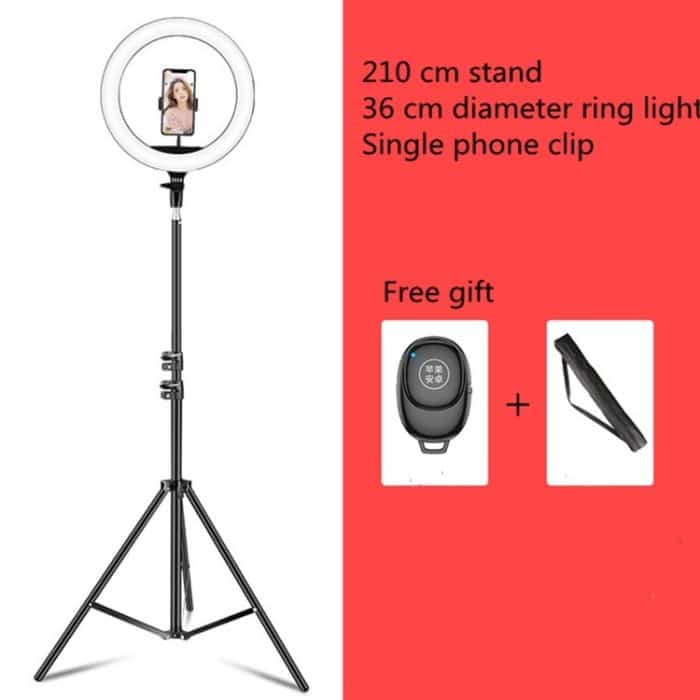 Dimmbare Farbtemperatur-LED-Ringfülllicht-Live-Übertragungsset, 14 inch+Phone Clip With 2.1m Tripod Mount, CN Plug, 14 inch+3 Phone Clips With 2.1m Tripod Mount, CN Plug, 14 inch+4 Phone Clips+Microphone Pole With 2.1m Tripod Mount, CN Plug... – Bild 2