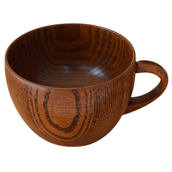 Mini Retro handgemachte Holz Kaffee Kaffee Tee Saft Wasser Tasse Frühstück Bier Milch Trinkgeschirr mit Griff – Bild 1