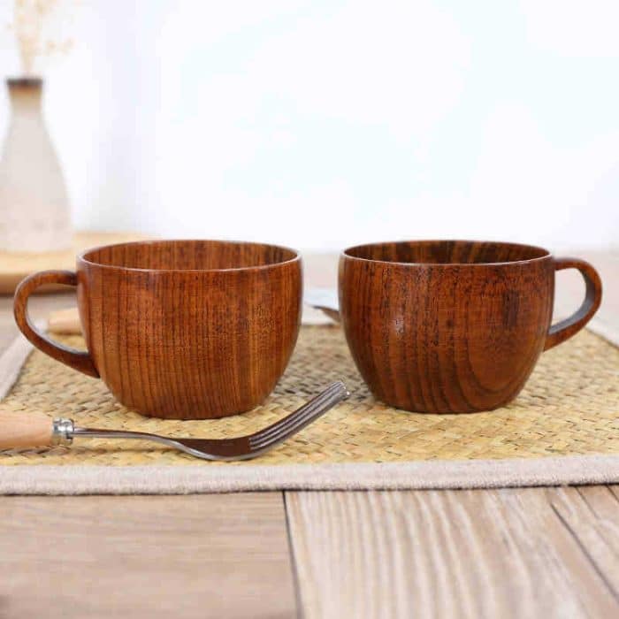 Mini Retro handgemachte Holz Kaffee Kaffee Tee Saft Wasser Tasse Frühstück Bier Milch Trinkgeschirr mit Griff – Bild 4