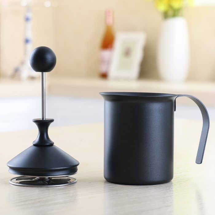 Pump Creamer Edelstahl Double Mesh Manuelle Kaffee Milch Schaum Aufschäumen Pitcher Schaum Pumpe Schäumer Tasse, 400cc, 800cc – Bild 6