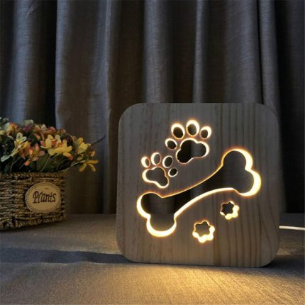 Kreative Form Holz Nachtlampe Schlafzimmer Dekoration Warmes Licht LED, Bones, Cat Paw, Dog, Wolve