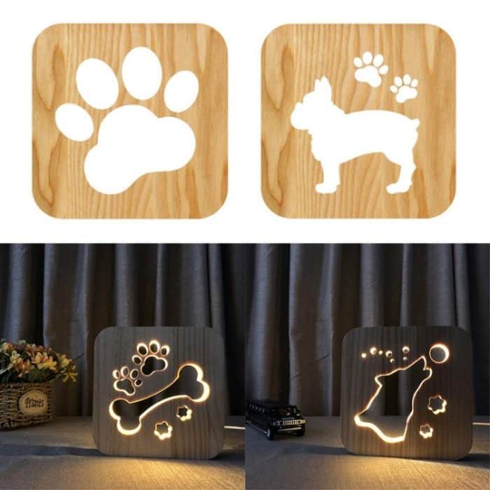 Kreative Form Holz Nachtlampe Schlafzimmer Dekoration Warmes Licht LED, Bones, Cat Paw, Dog, Wolve – Bild 3