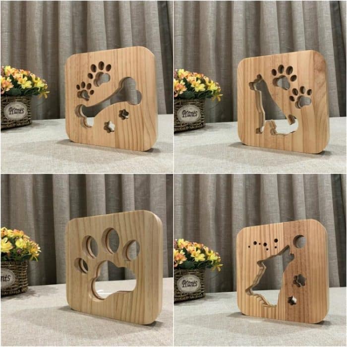 Kreative Form Holz Nachtlampe Schlafzimmer Dekoration Warmes Licht LED, Bones, Cat Paw, Dog, Wolve – Bild 4