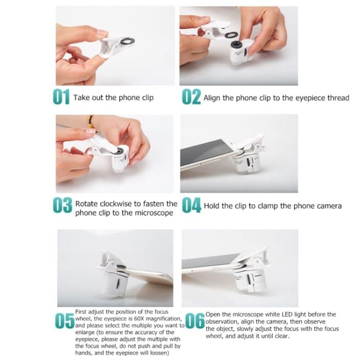 9595W1 60-fache Lupe Handy-HD-Mikroskop mit LED-Licht – Bild 7