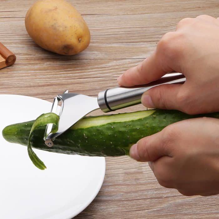 2 Stück Edelstahlschäler Obstmesser Hobel Multifunktions-Küchenschaber Kartoffelschälmesser, Triangular Planer, Bow Planer – Bild 4