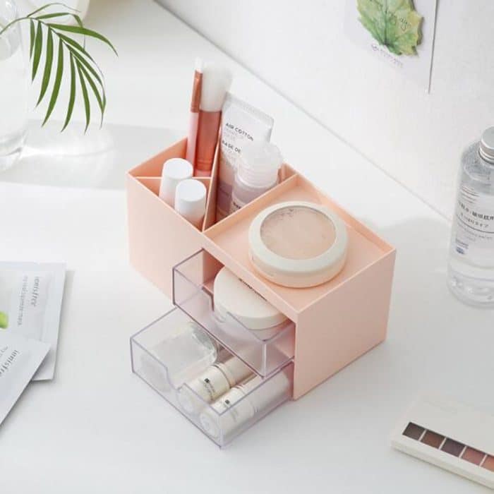 Desktop-Aufbewahrungsbox aus Kunststoff mit zwei Schubladen, Make-up-Organizer, Kosmetikbehälter, 17.6X9X9.2cm – Bild 1