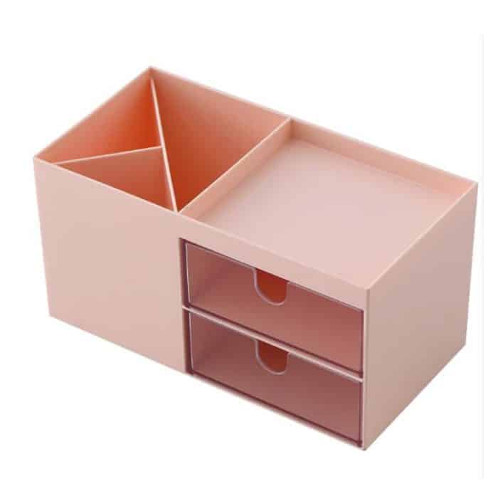 Desktop-Aufbewahrungsbox aus Kunststoff mit zwei Schubladen, Make-up-Organizer, Kosmetikbehälter, 17.6X9X9.2cm – Bild 2
