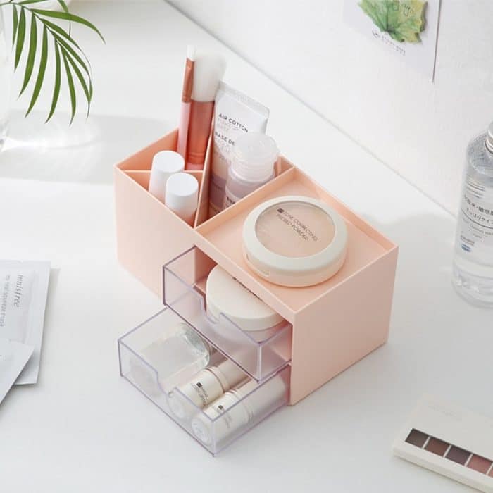 Desktop-Aufbewahrungsbox aus Kunststoff mit zwei Schubladen, Make-up-Organizer, Kosmetikbehälter, 17.6X9X9.2cm – Bild 3