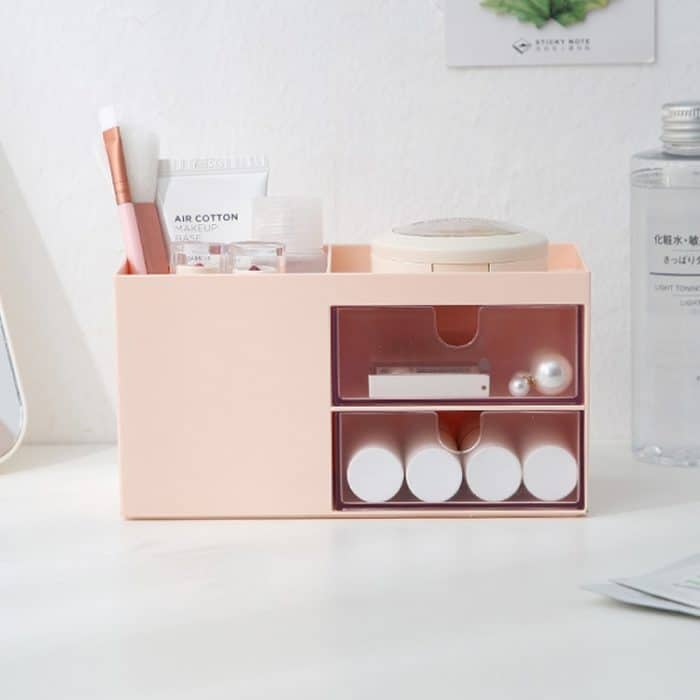 Desktop-Aufbewahrungsbox aus Kunststoff mit zwei Schubladen, Make-up-Organizer, Kosmetikbehälter, 17.6X9X9.2cm – Bild 4