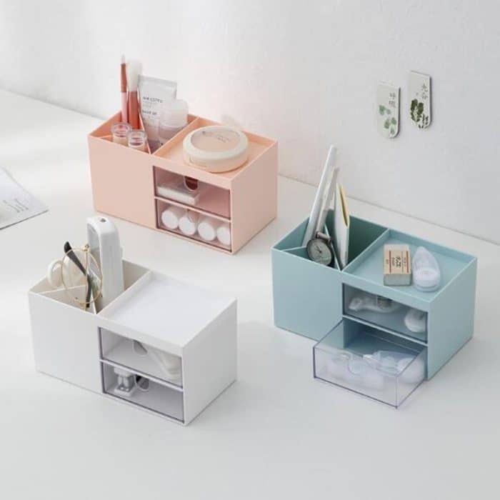 Desktop-Aufbewahrungsbox aus Kunststoff mit zwei Schubladen, Make-up-Organizer, Kosmetikbehälter, 17.6X9X9.2cm – Bild 5