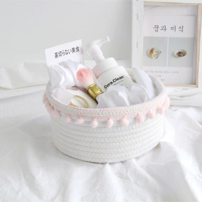 2 Stück aus Baumwollseil gewebter Schreibtisch-Aufbewahrungskorb für Kleinigkeiten – Bild 1