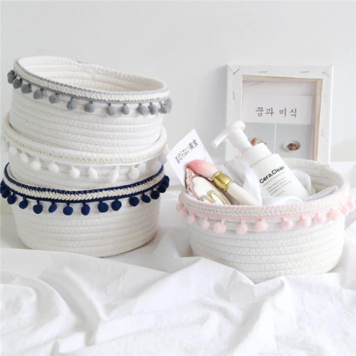 2 Stück aus Baumwollseil gewebter Schreibtisch-Aufbewahrungskorb für Kleinigkeiten – Bild 5