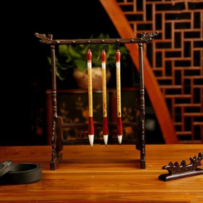 TBD04130798.jpg Hölzerner chinesischer Bürstenstift-hängender Wasserhahn-Bürstenhalter 6 hängende 12-Stift-Kalligraphiezubehör – Bild 1