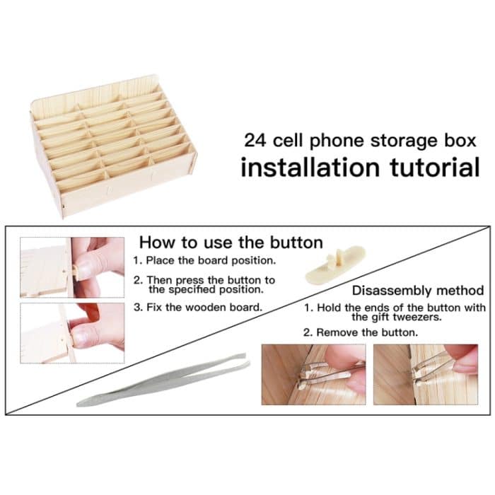 2 Stück hölzerne Konferenz-, Klassenzimmer-, Handy-Organizer-Desktop-Aufbewahrungsbox, White Oak 24 Grid – Bild 5
