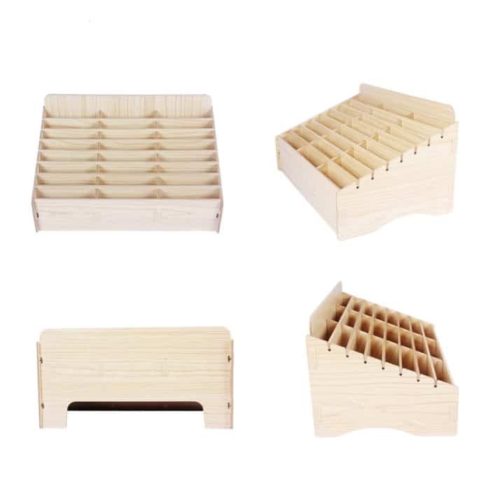 2 Stück hölzerne Konferenz-, Klassenzimmer-, Handy-Organizer-Desktop-Aufbewahrungsbox, White Oak 24 Grid – Bild 7