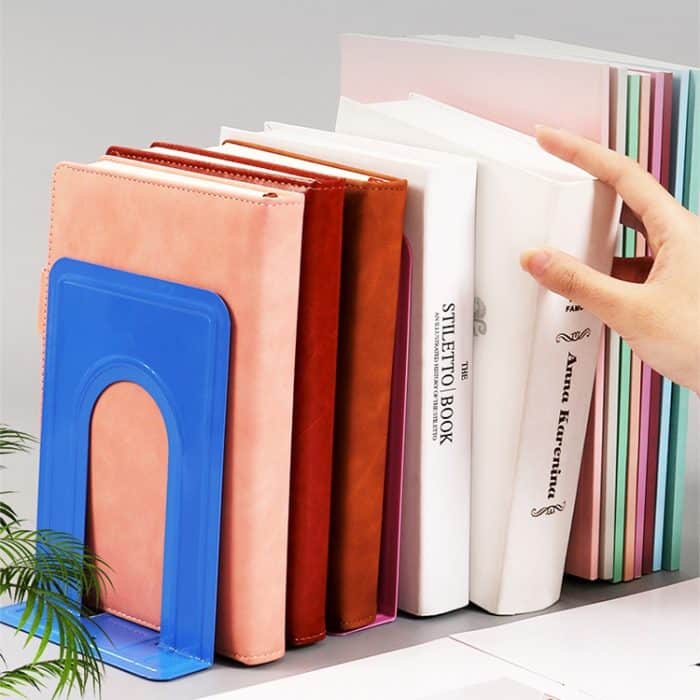 2 Stück einfache Metall-Buchstützen-Stützrahmen, rutschfester Buchständer, Desktop-Organizer – Bild 8