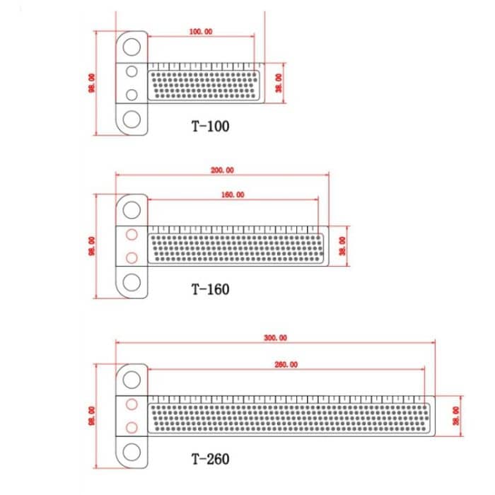 T-förmiges Lochmarkierungslineal für die Holzbearbeitung, T100, T160, T260 – Bild 7