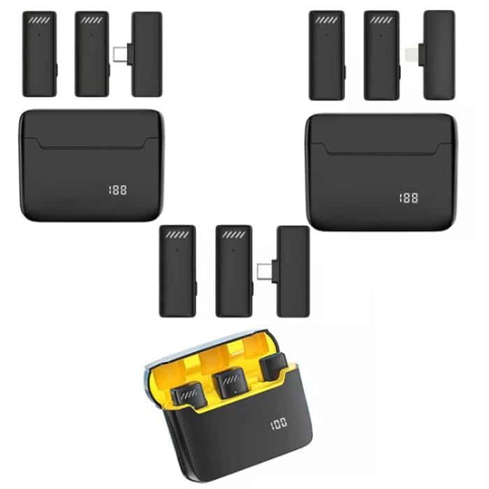 Kabelloses Lavalier-Mikrofon mit Geräuschunterdrückung und Ladeetui, S13 Dual Microphone Black USB-C/Type-C Interface, S13 Dual Microphone Black 8 Pin Interface, S13 One To Two Yellow Case USB-C/Type-C Interface – Bild 2