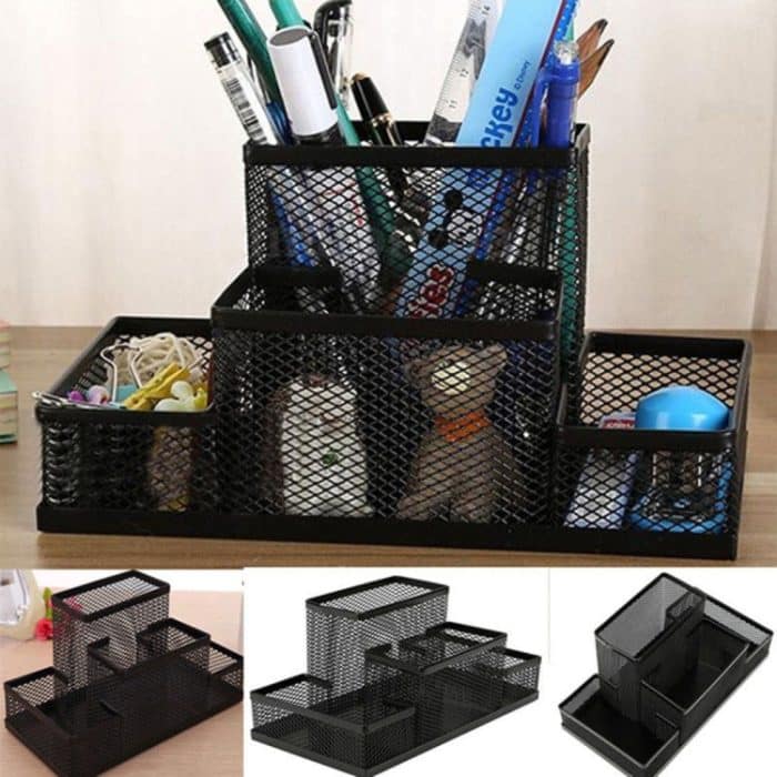 Schreibtischhalter Organizer Metall Mesh Style Bleistifthalter Aufbewahrungsbox Home Storage Organisation, Größe: 15.5x10.2x10cm – Bild 1