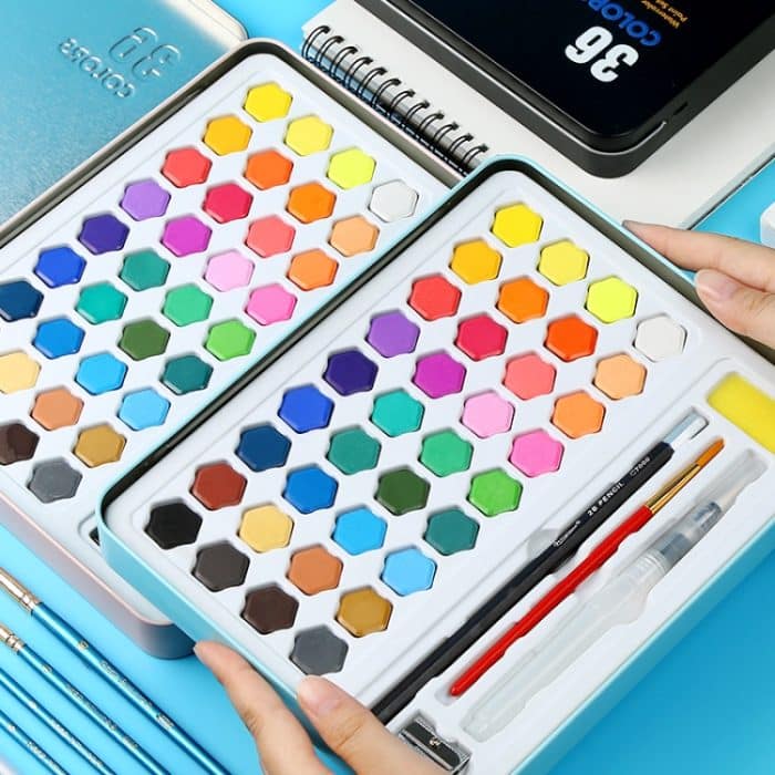 36-in-1 feste Aquarellfarbe, tragbare Blechdose, Anfänger-Handbemalungs-Malwerkzeug-Set – Bild 7
