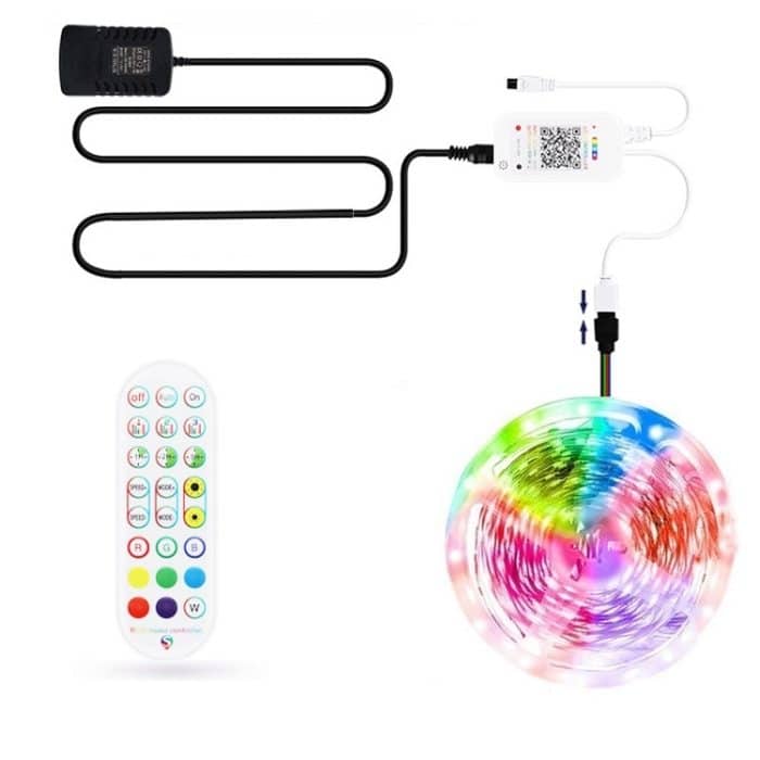 Bluetooth-Anzug Smart Music Sound Control Lichtleiste Wasserdicht 5050 RGB Bunte Atmosphäre LED-Lichtleiste mit 24-Tasten-Fernbedienung, 5M 150 LEDs, 5M 300 LEDs, 10M 300 LEDs, 10M 600 LEDs, 15M 450 LEDs, 20M 360 LEDs – Bild 2