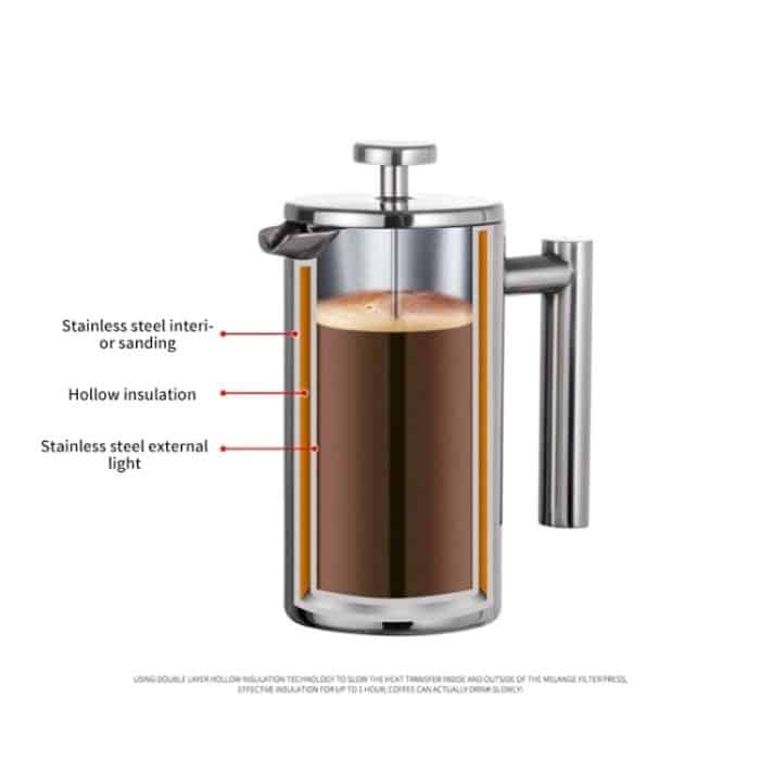 Französische Druck-Kaffeekanne aus Edelstahl 304, handgefertigte Teekanne, 350ml, 800ml, 1000ml – Bild 4