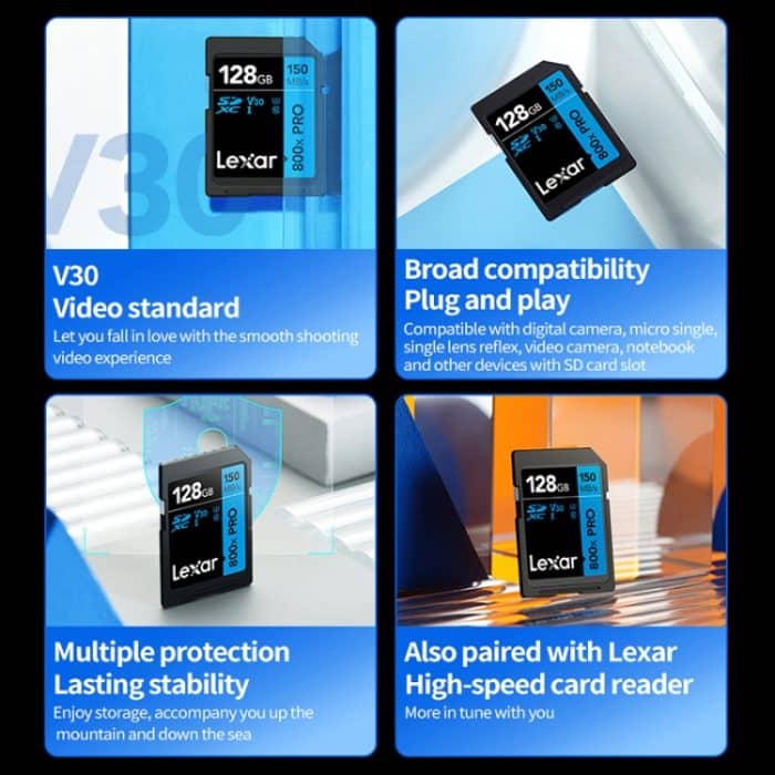 Lexar SD-800X Pro Hochgeschwindigkeits-SD-Karte für Spiegelreflexkameras, 32GB, 64GB, 128GB, 256GB, 512GB – Bild 3